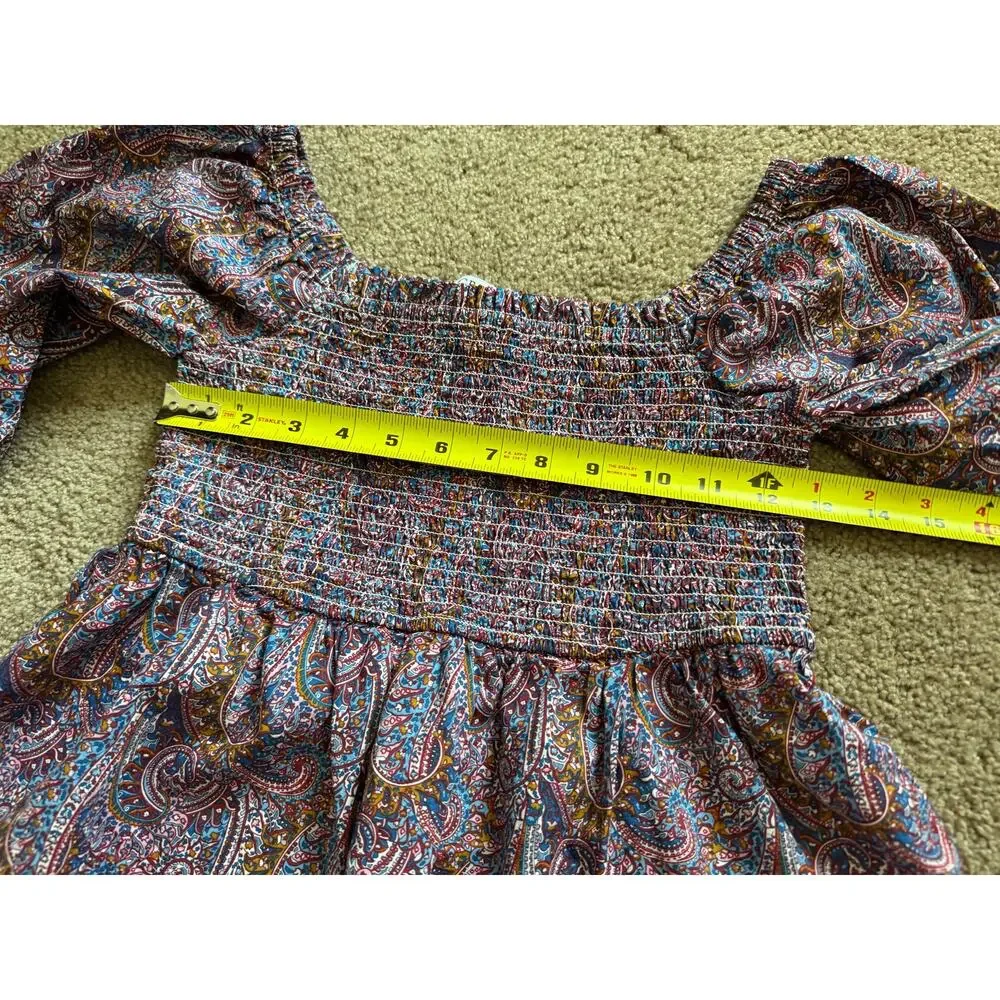 J Crew Top Cottage Blouse Milkmaid Romantic Cottage Smocked Liberty Fabric Boho